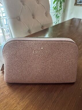 kate spade glitter cosmetic pouch in rose gold